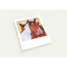 Load image into Gallery viewer, notecard featuring painting of red and white horses by john farnsworth