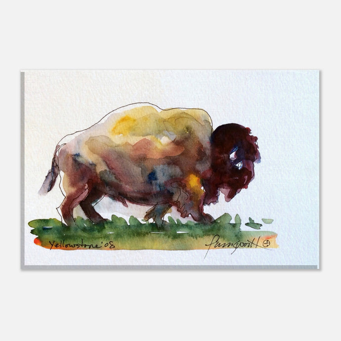 watercolor painting of an old bull bison by john farnsworth