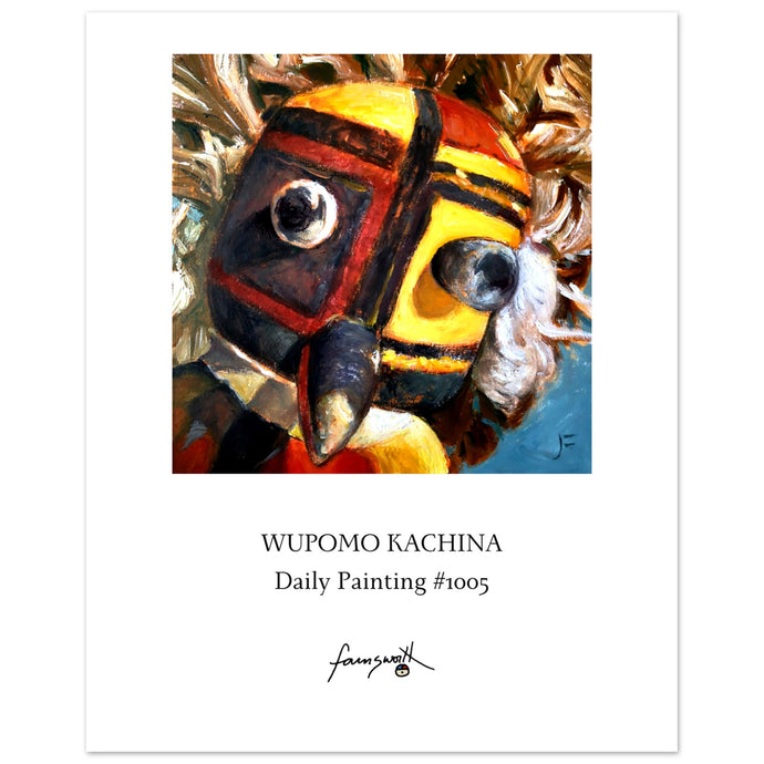 poster of a painting of wupomo kachina by john farnsworth