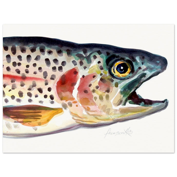 fine art print of original watercolor painting of a rainbow trout by artist john farnsworth
